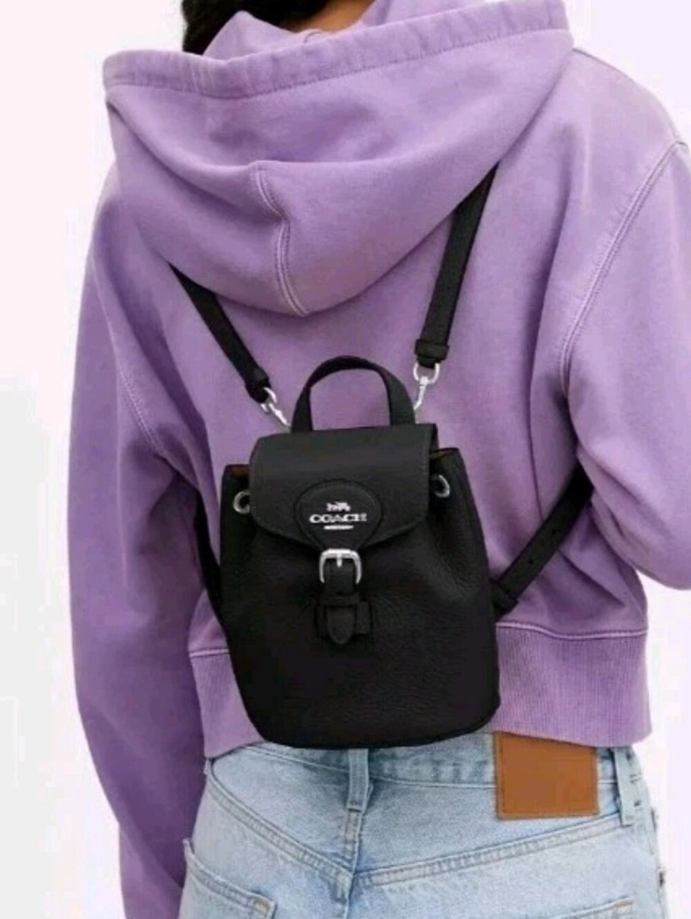 COACH Amelia Leather Convertible  Mini Backpack 2 Way Black